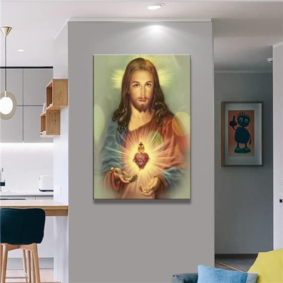 Framed Sacred Heart of Jesus wall Canvas art Decor Divine Mercy 16x24 inch - Picture 3 of 7